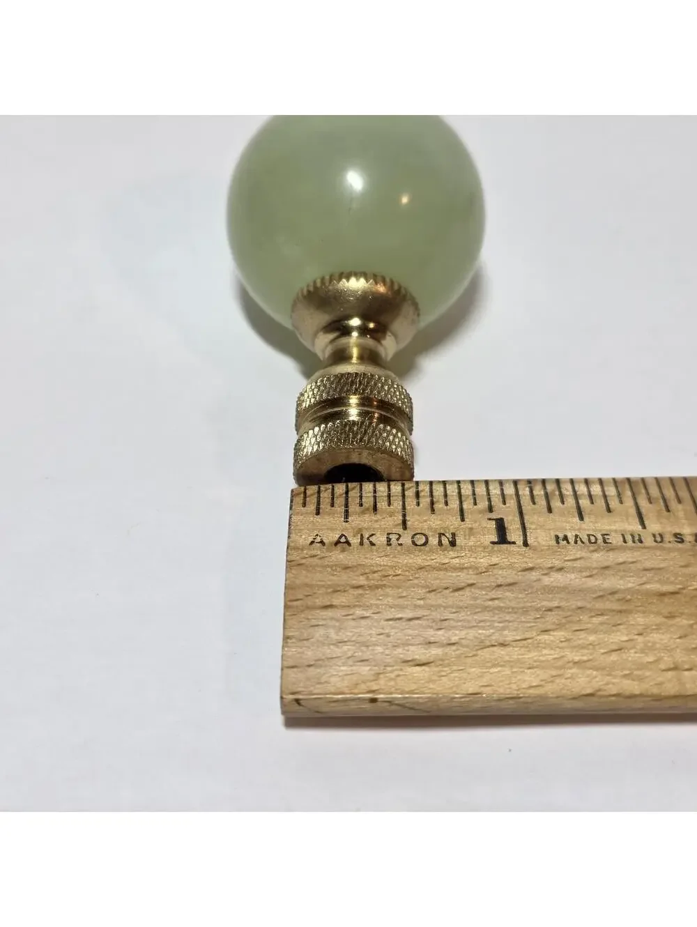 Lot Of 2 Green Jade Gemstone Lamp Finials Polished Brass Base EUC